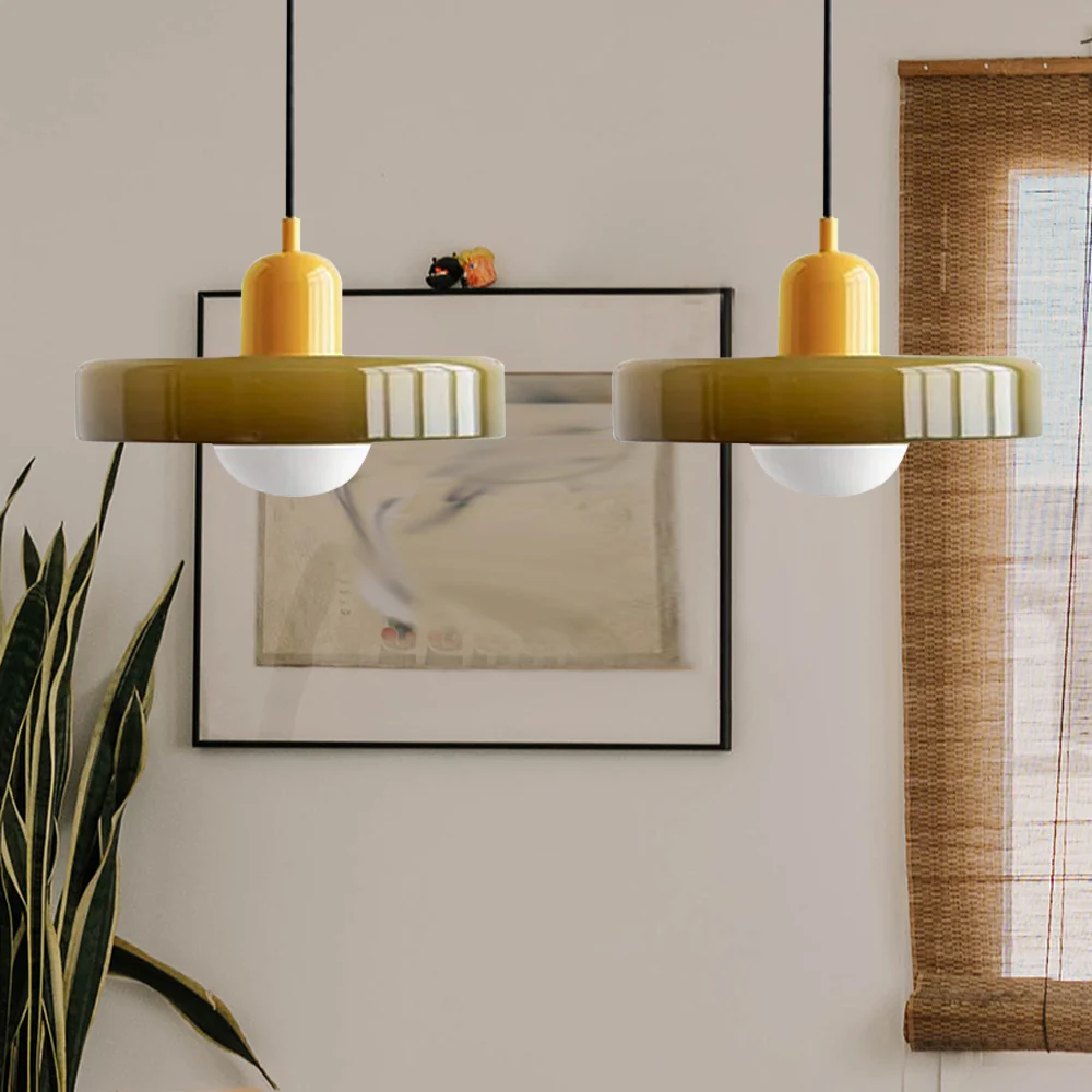 2 Heads Modern Bauhaus Stained Glass Pendant Lamp - Image 16