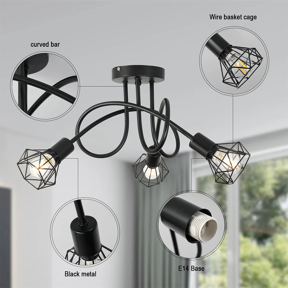3 Lights Industrial Stylish Iron Living Room Ceiling Lights - Image 6