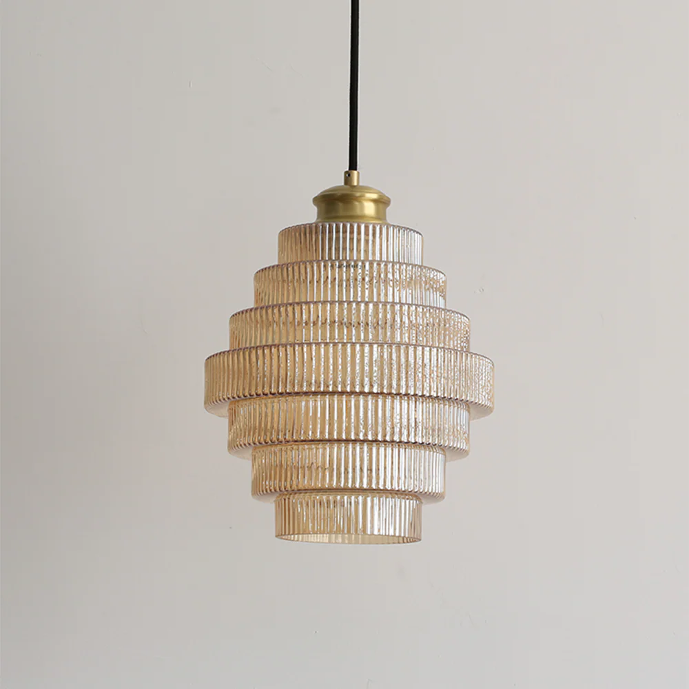 Antique Stripped Glass Brass Pendant Light - Image 5