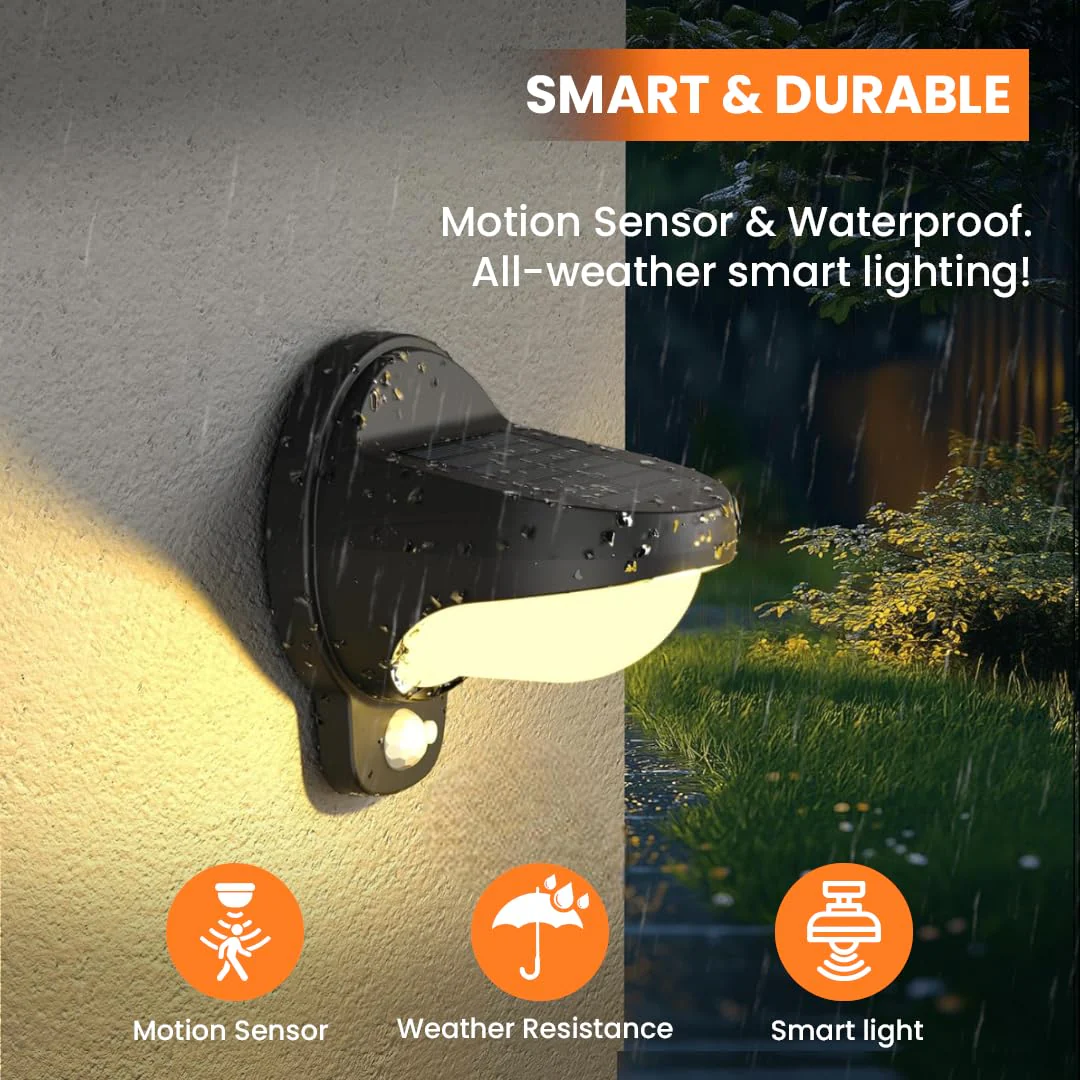 IP65 Waterproof Black Outdoor Solar Wall Lights with Motion Sensor - Image 3