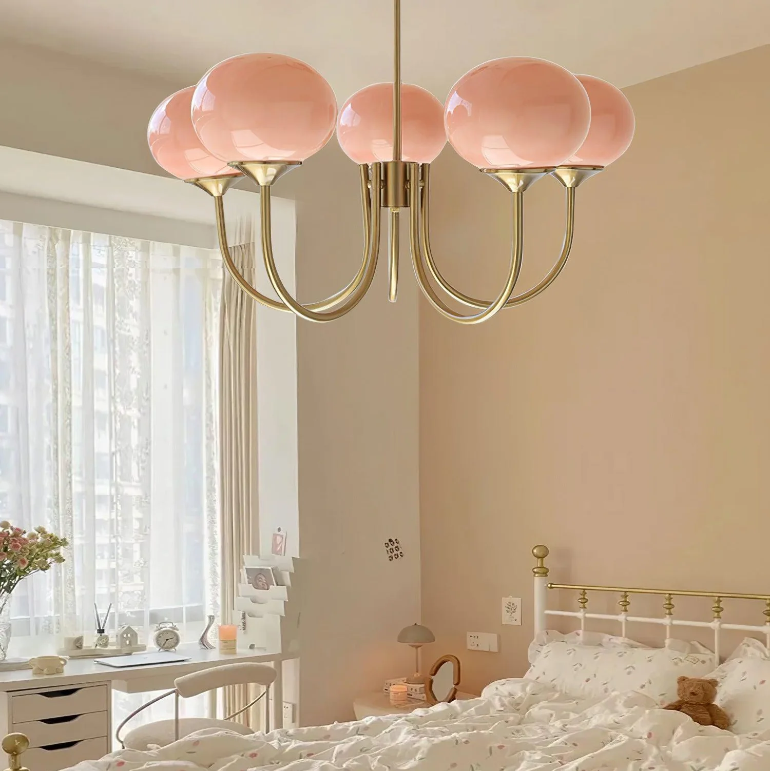 Bubble Pink Glass Marshmallow Chandelier - Image 5
