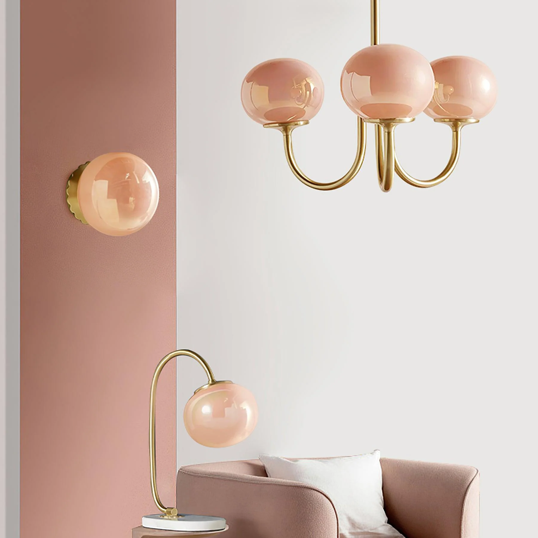 Bubble Pink Glass Marshmallow Chandelier - Image 6