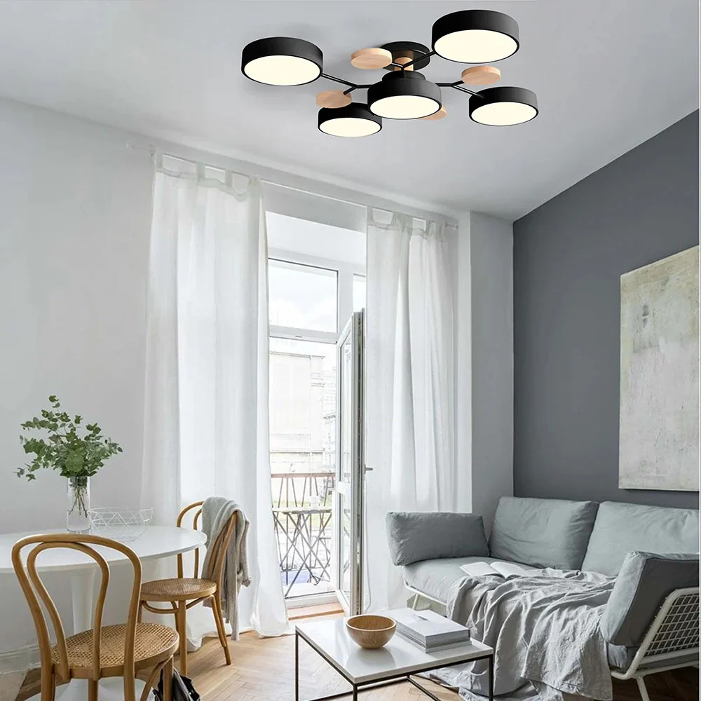 Contemporary Round Iron LED Semi-Flush Chandelier - Image 34