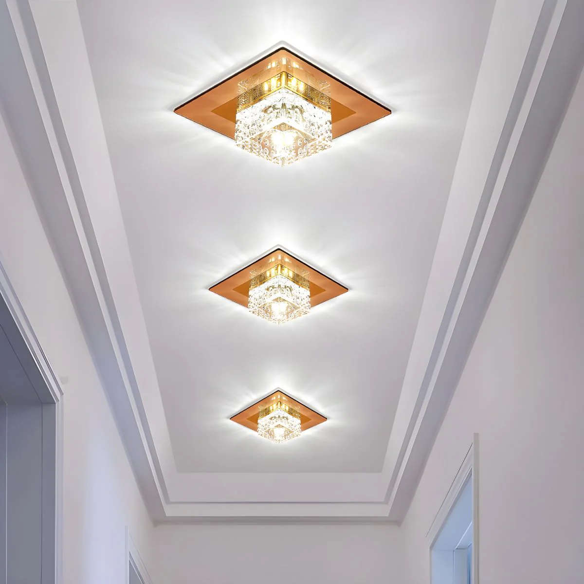 Contemporary Squared Shape Crystal LED Ceiling Light For Hallway - Image 4