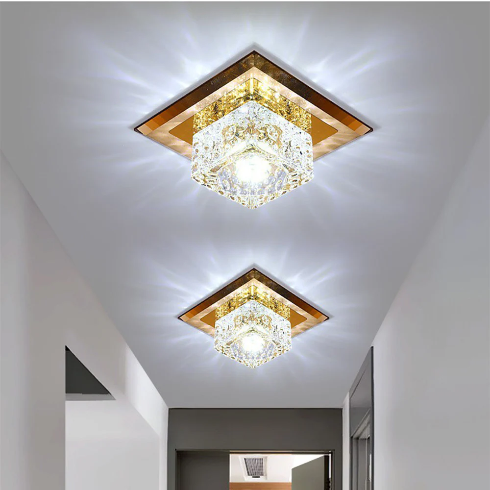 Contemporary Squared Shape Crystal LED Ceiling Light For Hallway - Image 5