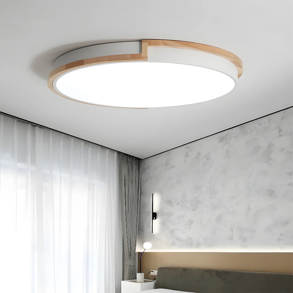Contemporary Wood LED Flush Ceiling Lights For Bedroom - Image 3