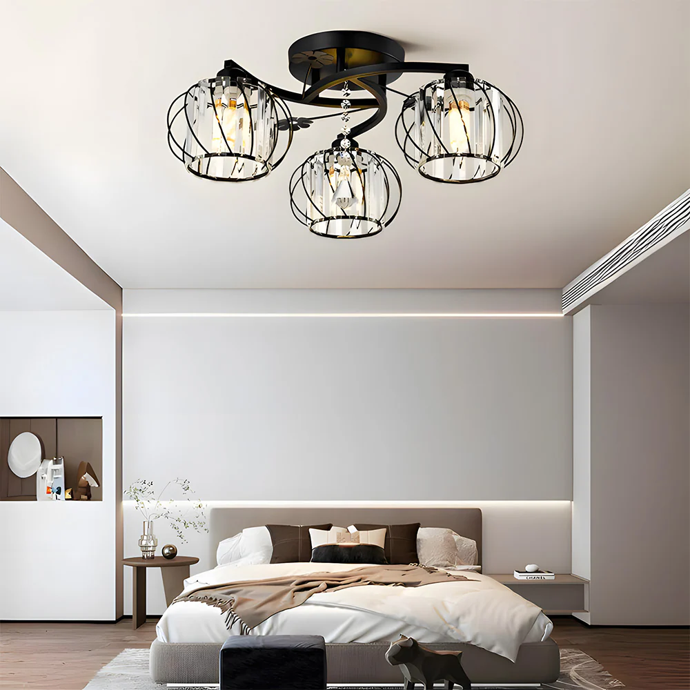 Crystal Black Semi Flush Ceiling Lights For Living Room - Image 2