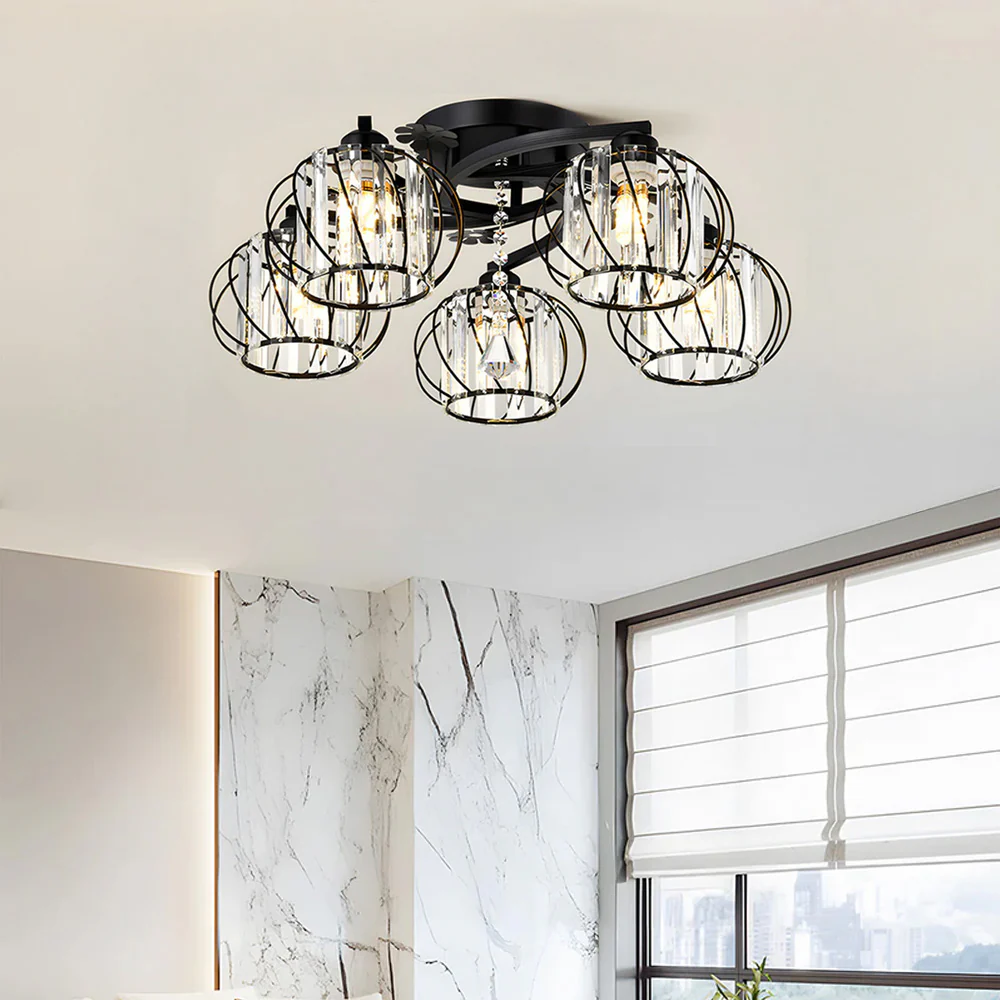 Crystal Black Semi Flush Ceiling Lights For Living Room - Image 4