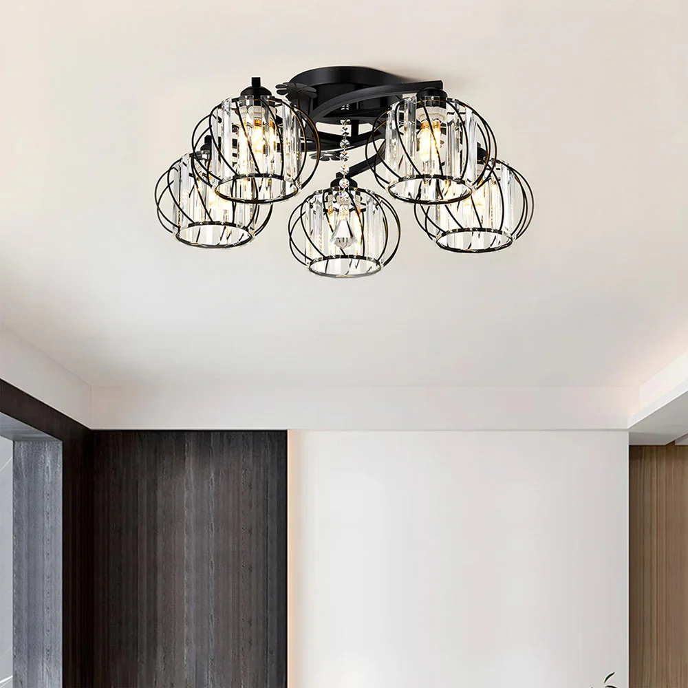 Crystal Black Semi Flush Ceiling Lights For Living Room - Image 5