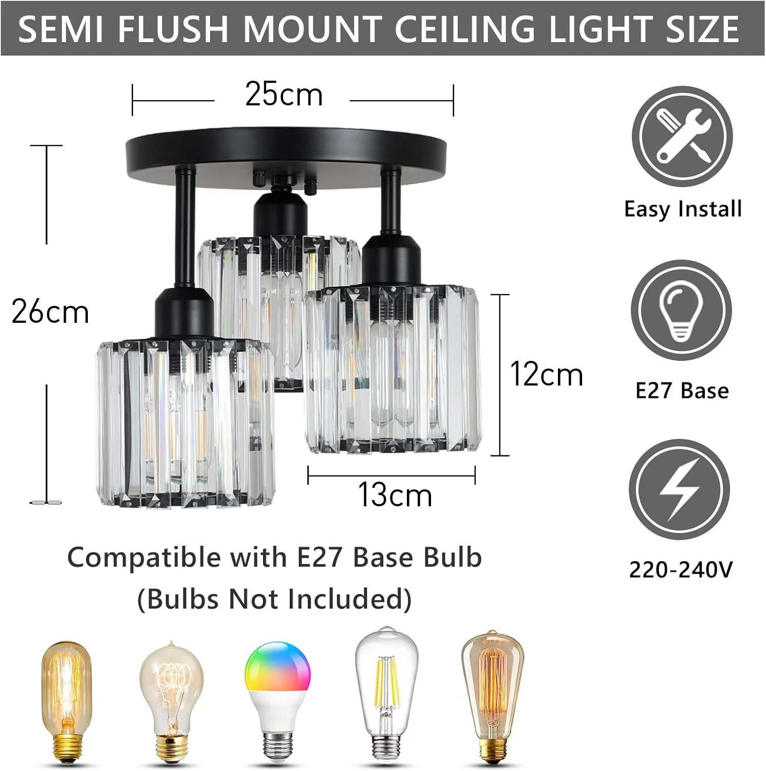 Elegant Crystal Semi Flush Ceiling Light - Image 8
