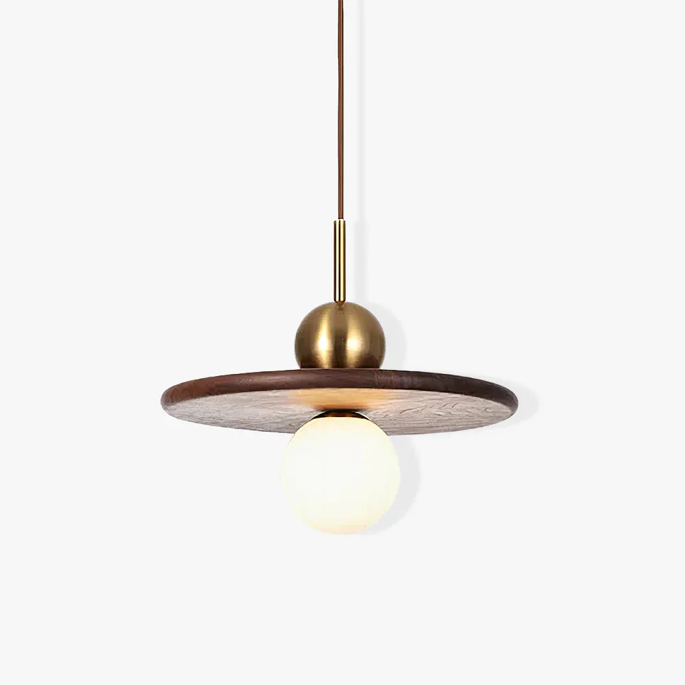 Flying Saucer Walnut Round Creative Pendant Lamp - Image 7