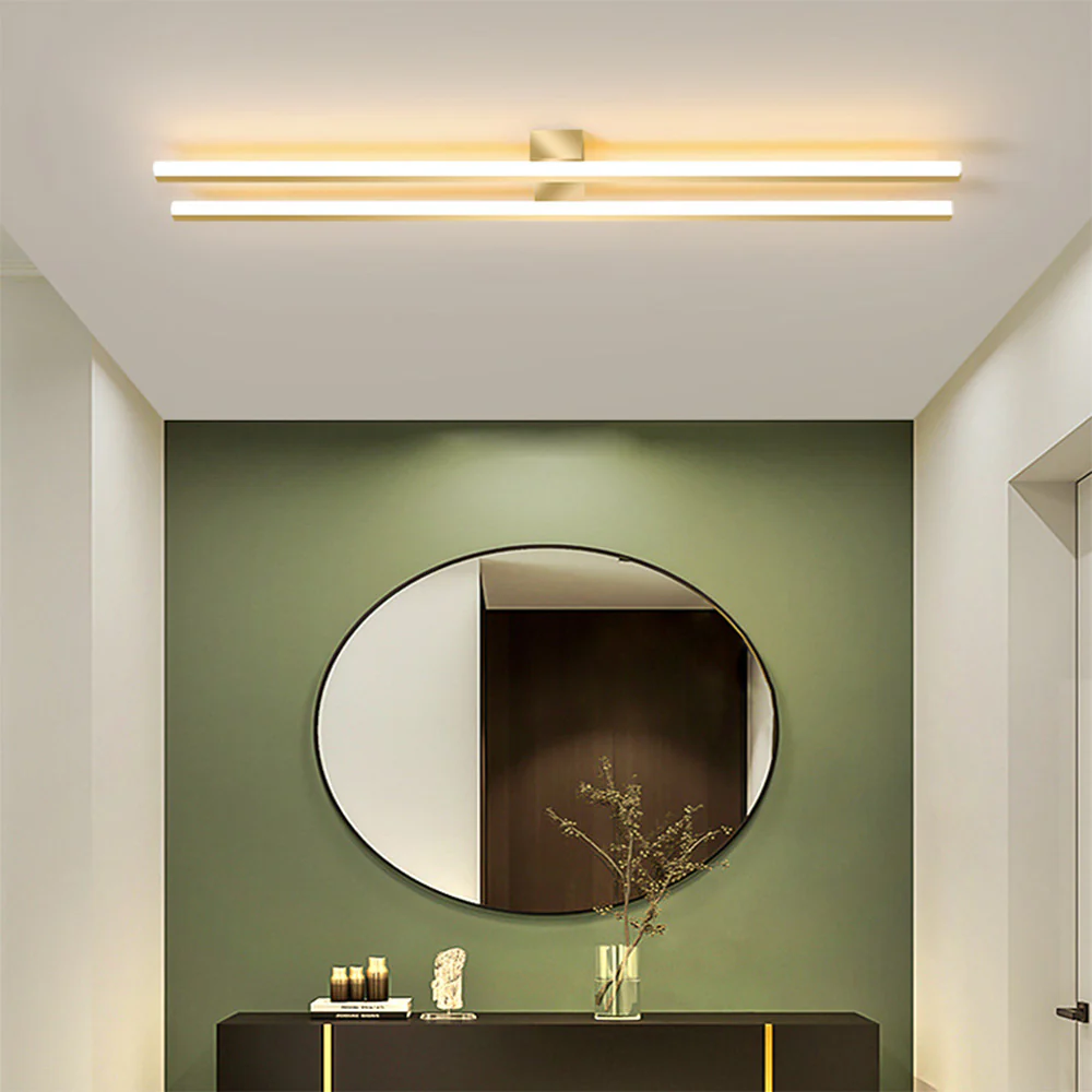 Industrial Minimalist Iron Living Room Double-Linear LED Ceiling Light - Image 8