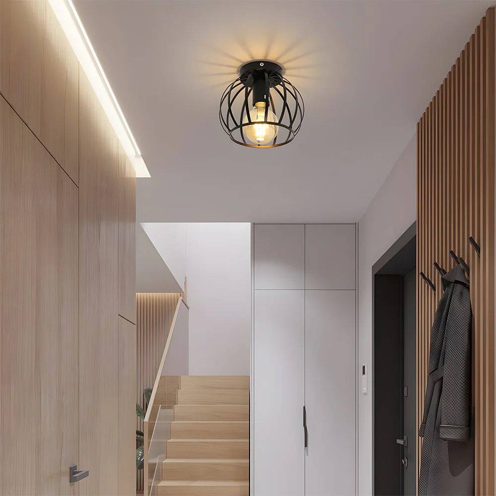Metal Cage Ceiling Lampshade Black Ceiling Lights for Hallway - Image 3