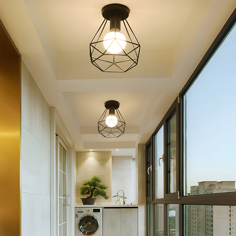 Metal Cage Ceiling Lampshade Black Ceiling Lights for Hallway - Image 7