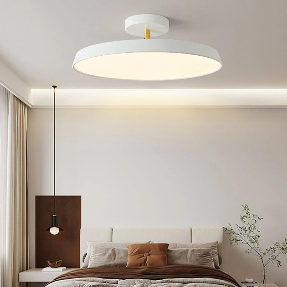 Minimalism White LED Semi-Flush Ceiling Light For Bedroom - Image 10
