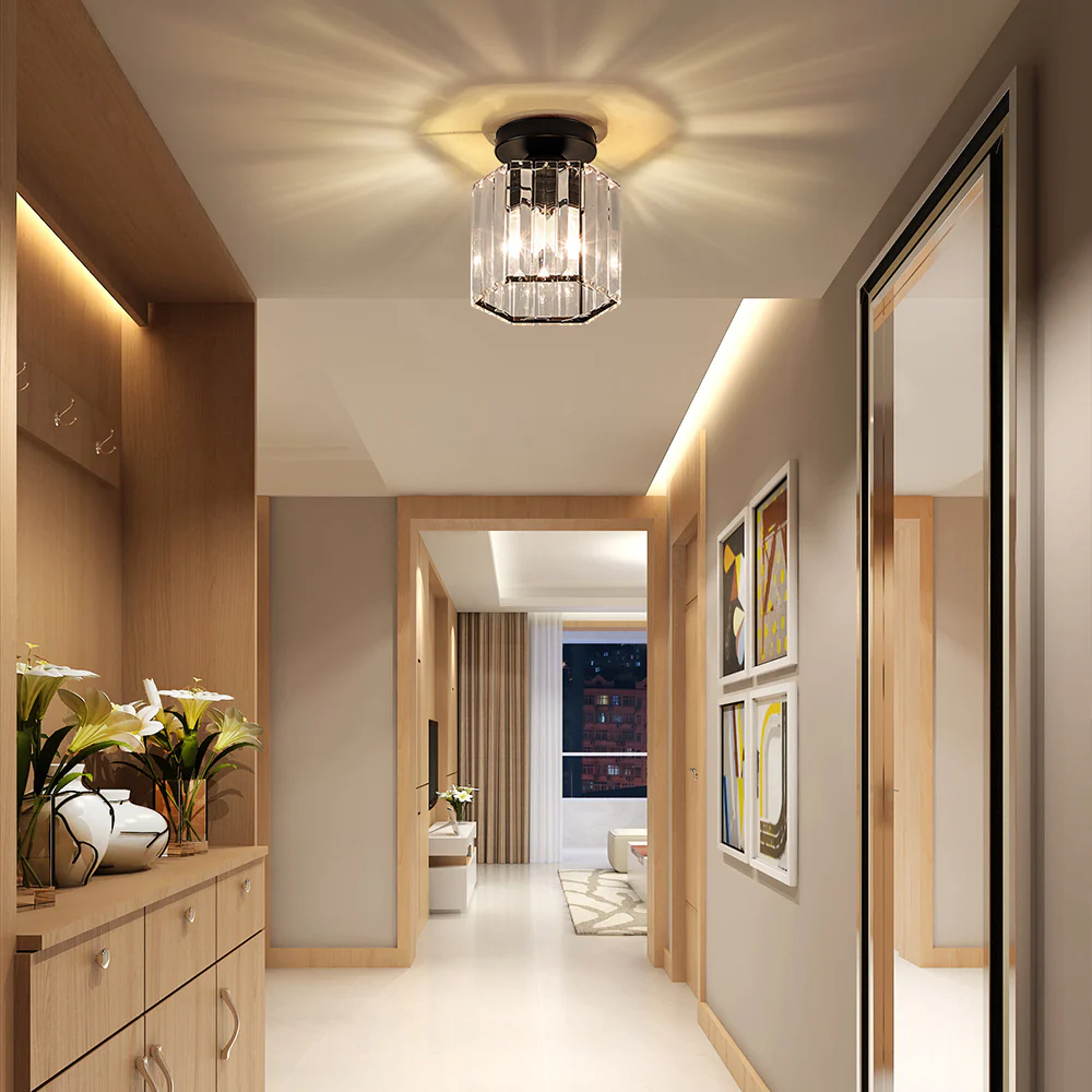 Modern Crystal Semi Flush Ceiling Light For Hallway - Image 4