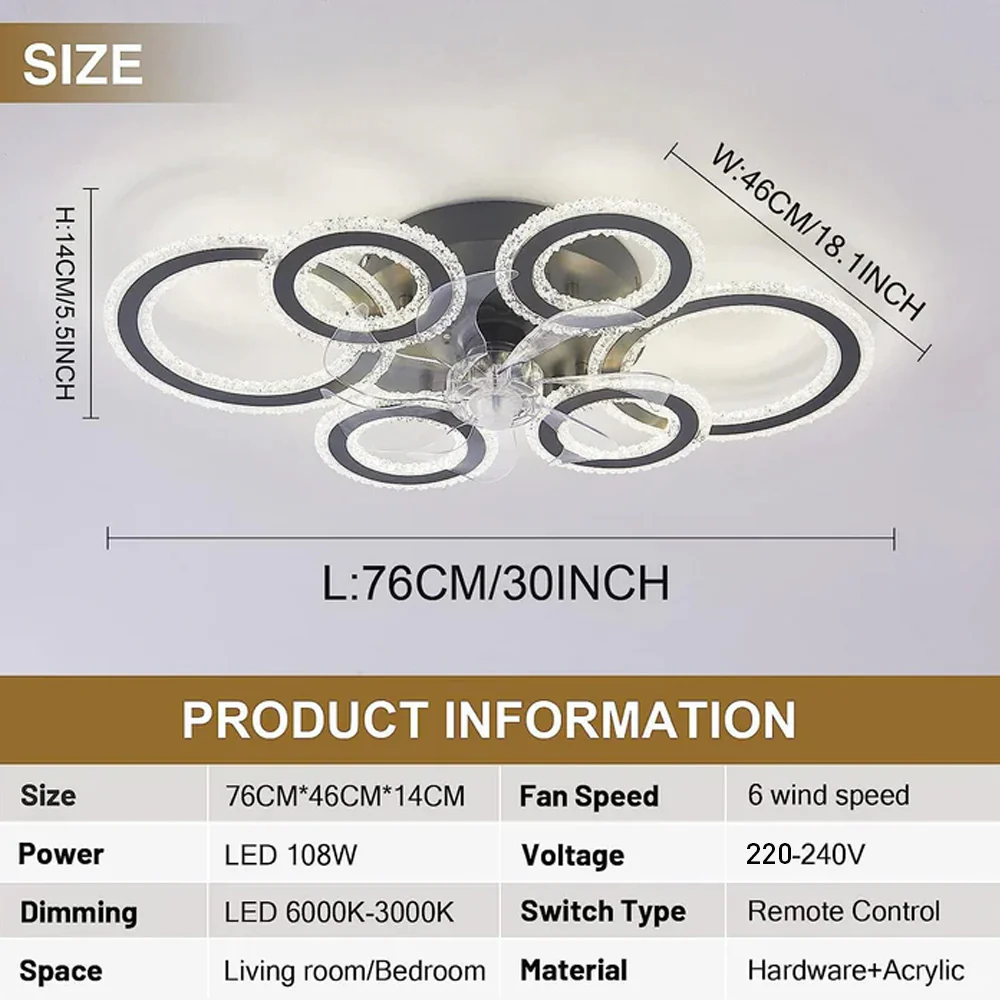 Modern Dimmable DC Motor LED Ceiling Fan with Light for Living Room Bedroom - Image 5