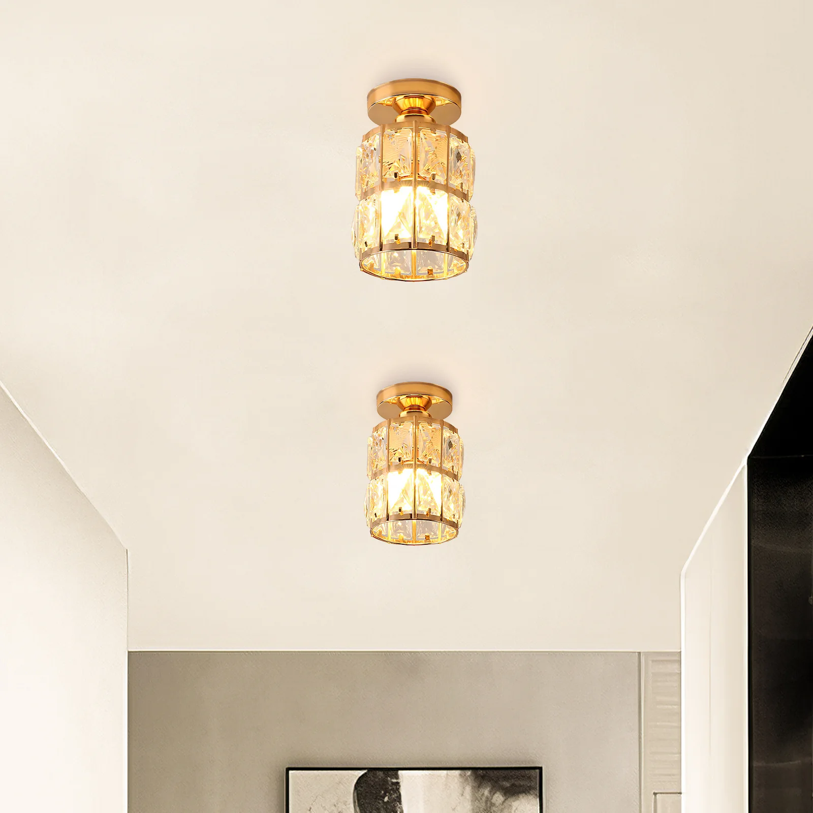 Modern Gold Glass Semi-Flush Hallway Light Fixture - Image 10