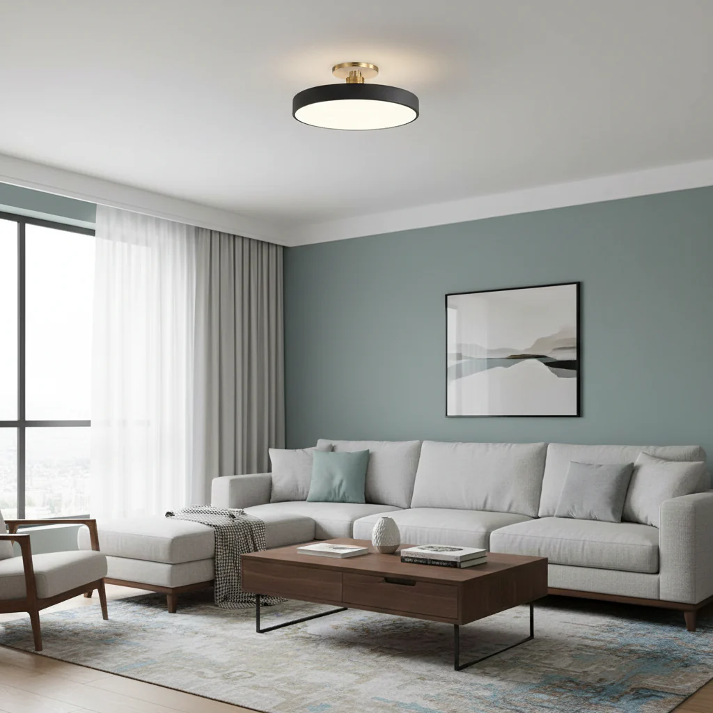 Modern LED Black Circular Semi Flush Ceiling Lights for Living Room - Image 4