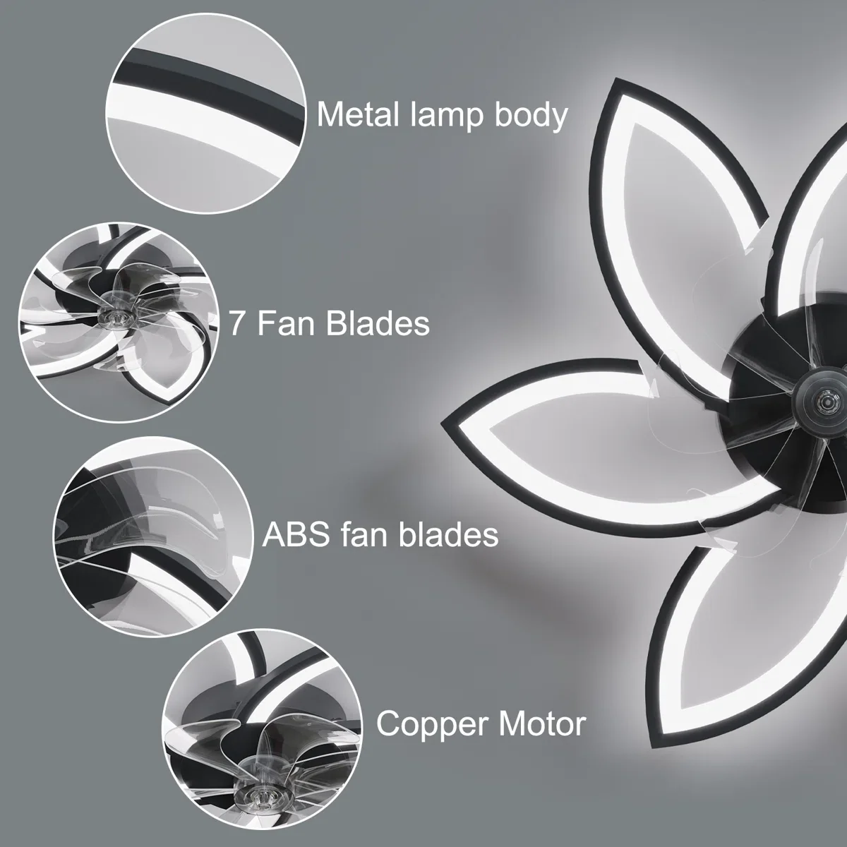 Modern Low Profile Flush Ceiling Fan with Lights, Dimmable, 6-Speed - Image 5