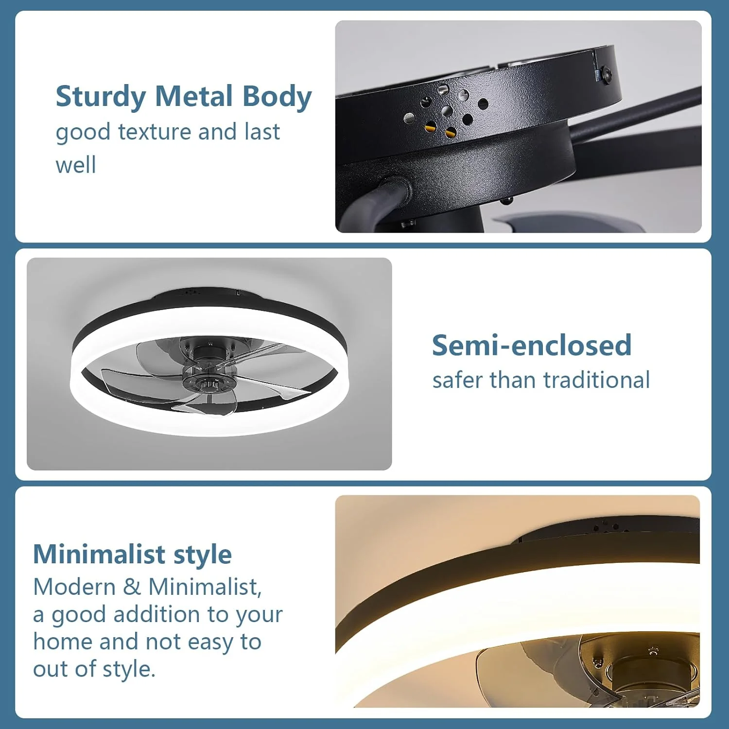 Modern Low Profile Ceiling Fan with Light 6 Speeds Reversible DC Motor Fan Light - Image 4
