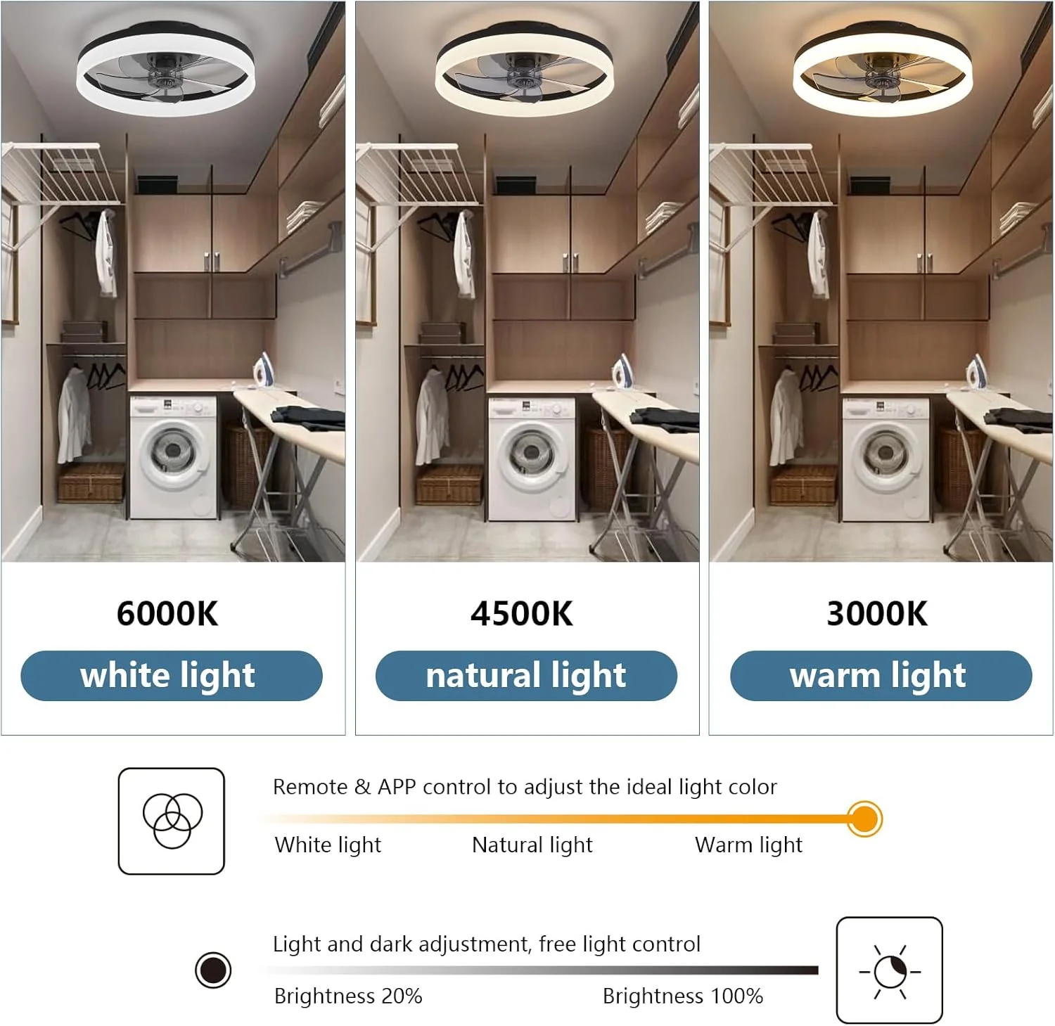 Modern Low Profile Ceiling Fan with Light 6 Speeds Reversible DC Motor Fan Light - Image 5