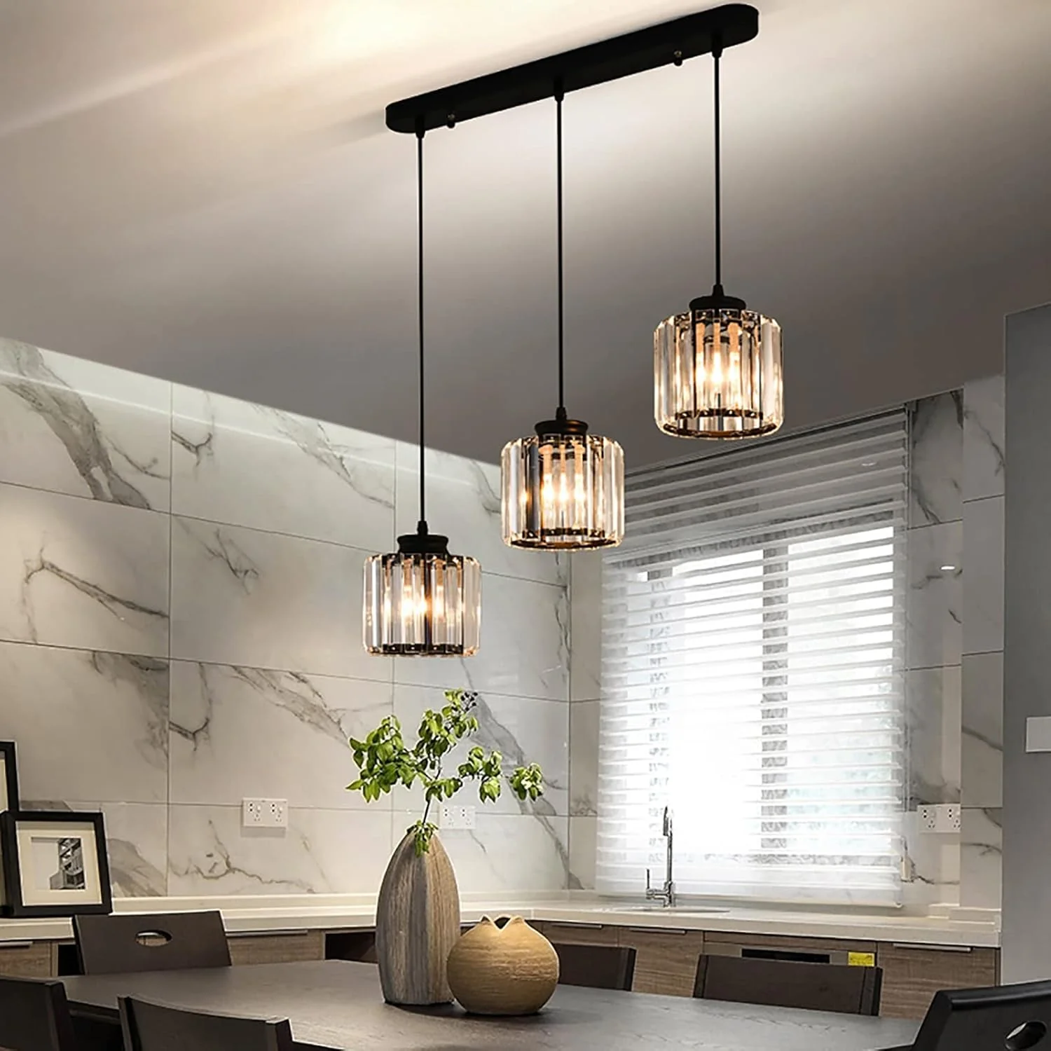 Modern Multi-Head Glass Kitchen Black Pendant Light - Image 28