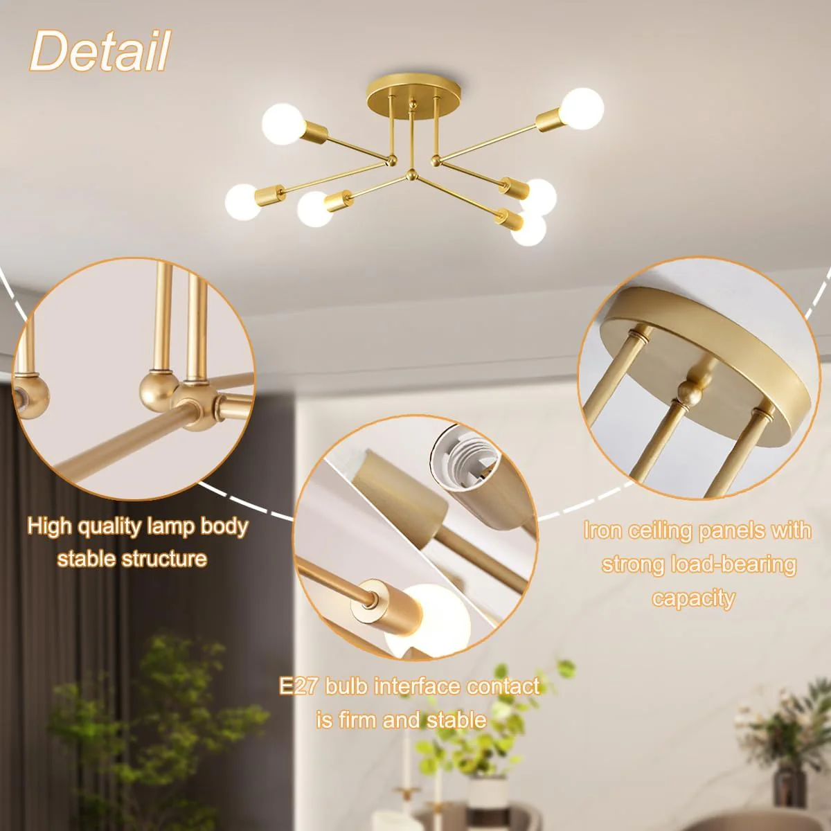 Modern Muti-Lights Stylish Gold Iron Living Room Ceiling Lights - Image 17