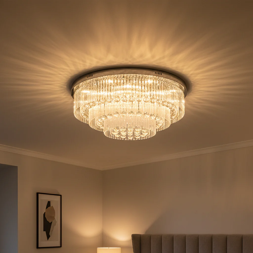 Modern Round Chrome Crystal LED Flush Ceiling Lights - Image 2