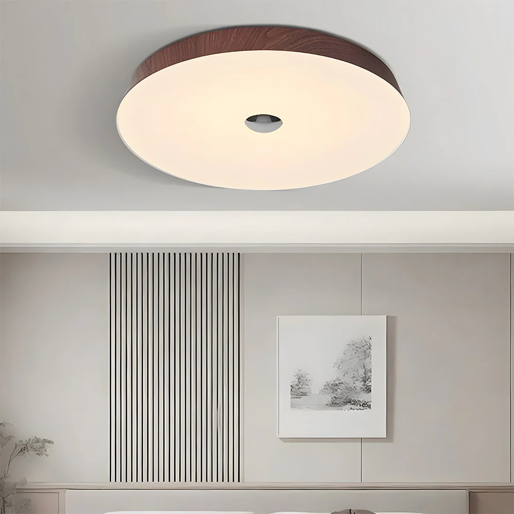 Natural Wood Grain Simple Round Bedroom LED Ceiling Lights - Image 2