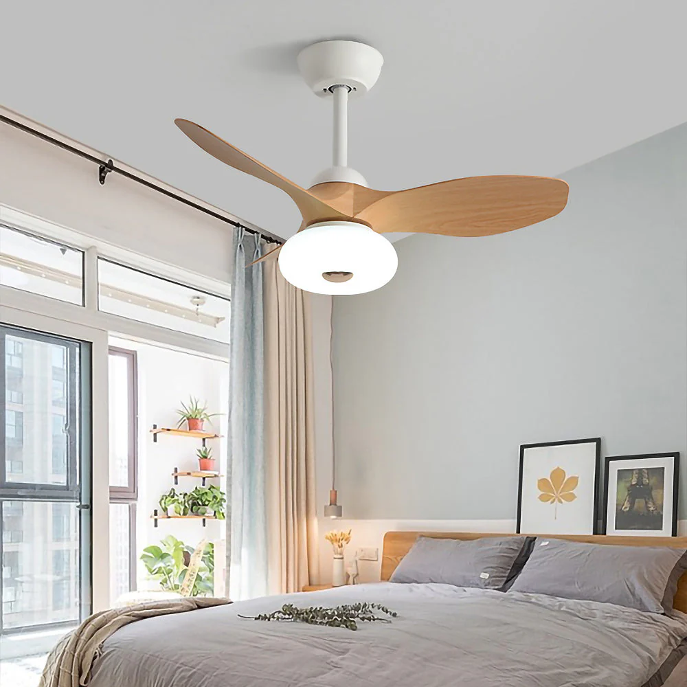 Natural Wood Simple Stylish Ceiling Fan With LED Light - Image 9