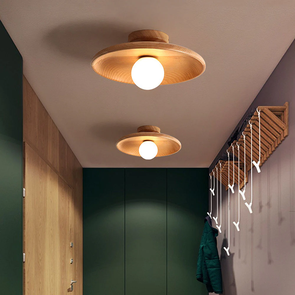 Nordic Wood Minimalist Round Hallway Ceiling Light - Image 9