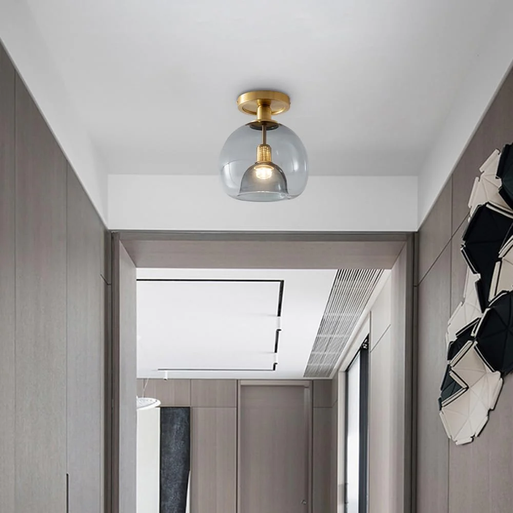 Scandinavian Round Copper Glass Ceiling Light - Image 5