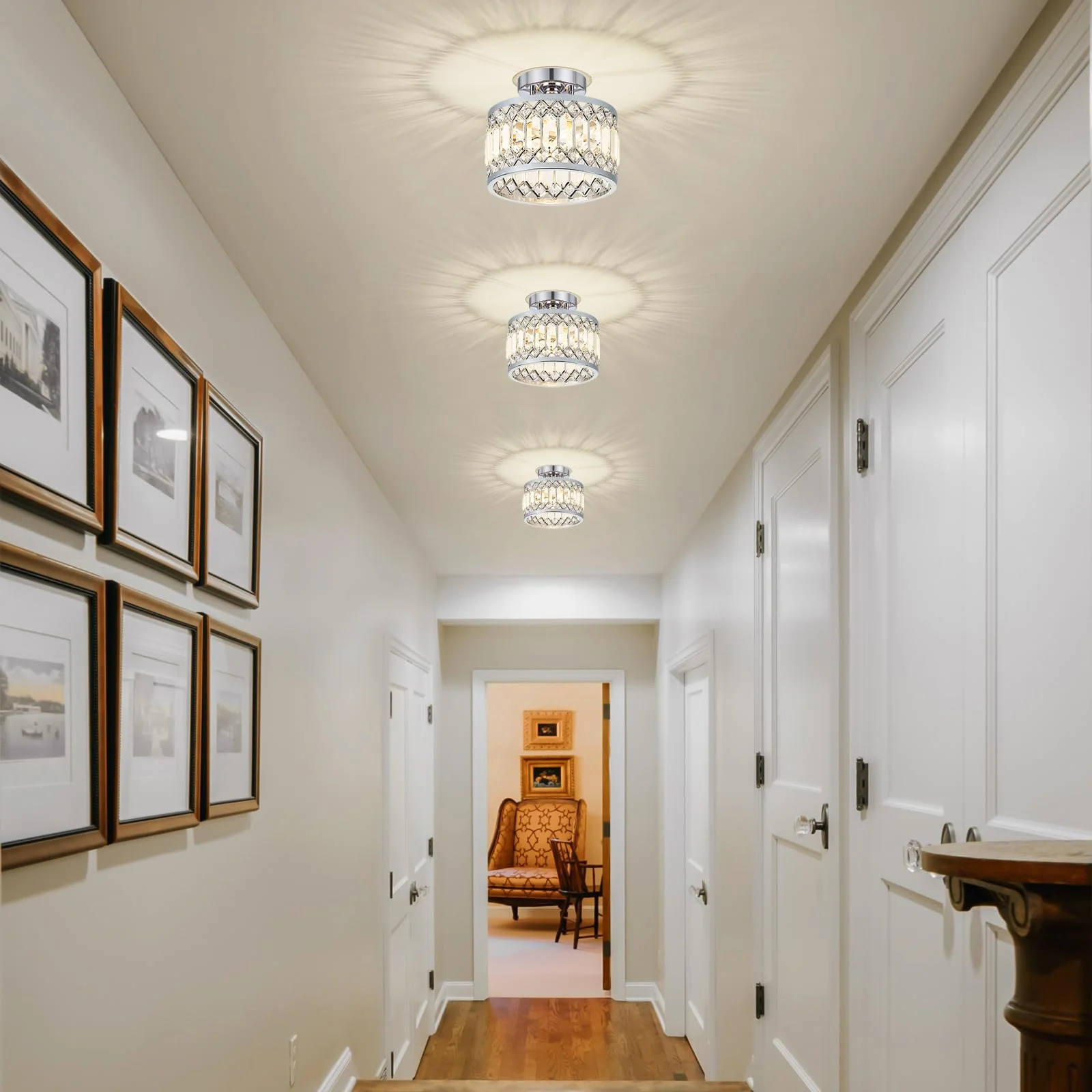 Set of 2 modern hallway crystal ceiling lights - Image 10