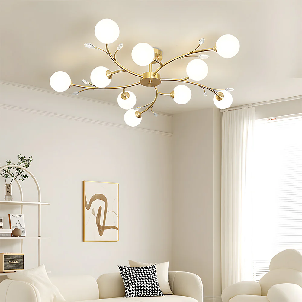 Spherical Semi-Flush Mount with Crystal-6/8/10/12 Lights Gold Ceiling Light - Image 4