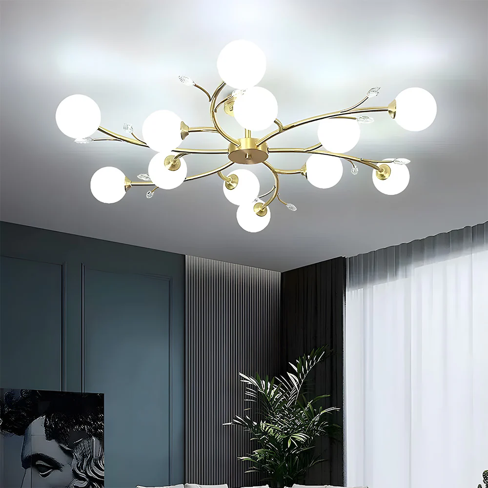 Spherical Semi-Flush Mount with Crystal-6/8/10/12 Lights Gold Ceiling Light - Image 7