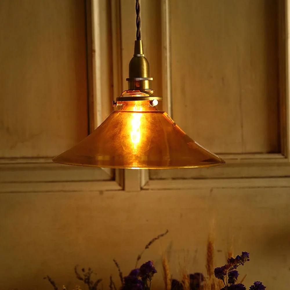 Vintage Amber Glass Pendant Lights - Image 3