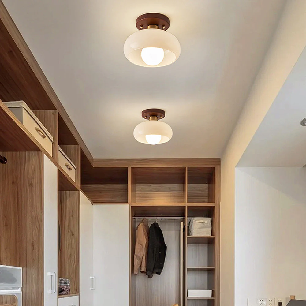 Vintage French Cream Hallway Glass Ceiling Light - Image 4