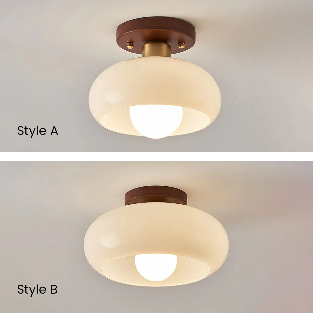 Vintage French Cream Hallway Glass Ceiling Light - Image 8