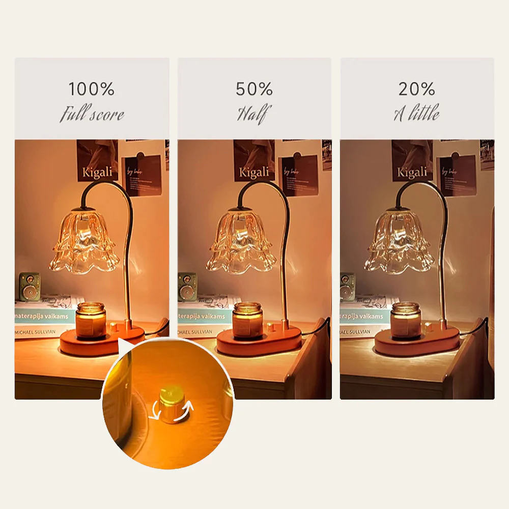 Vintage Glass Flower Shape Wood Warming Candle Lamp - Image 12