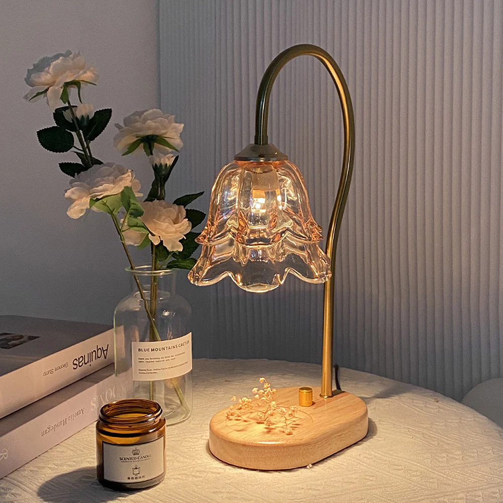 Vintage Glass Flower Shape Wood Warming Candle Lamp - Image 13