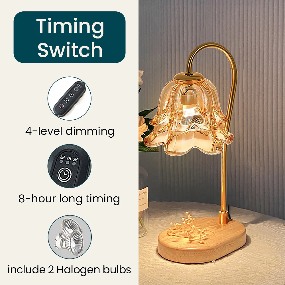 Vintage Glass Flower Shape Wood Warming Candle Lamp - Image 15