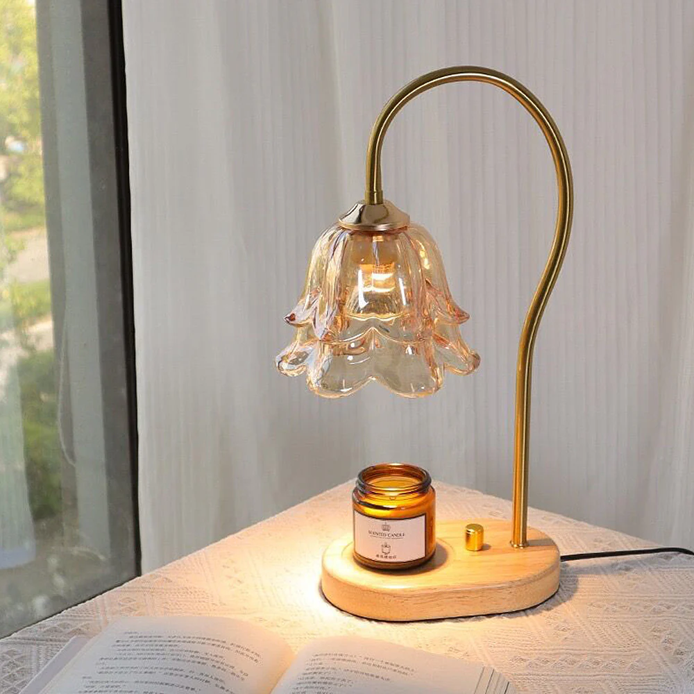 Vintage Glass Flower Shape Wood Warming Candle Lamp - Image 18
