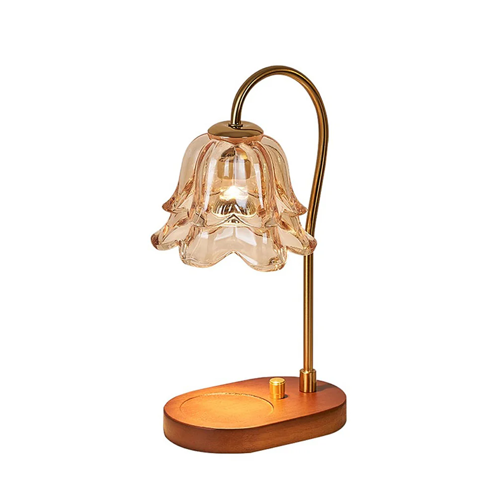 Vintage Glass Flower Shape Wood Warming Candle Lamp - Image 26