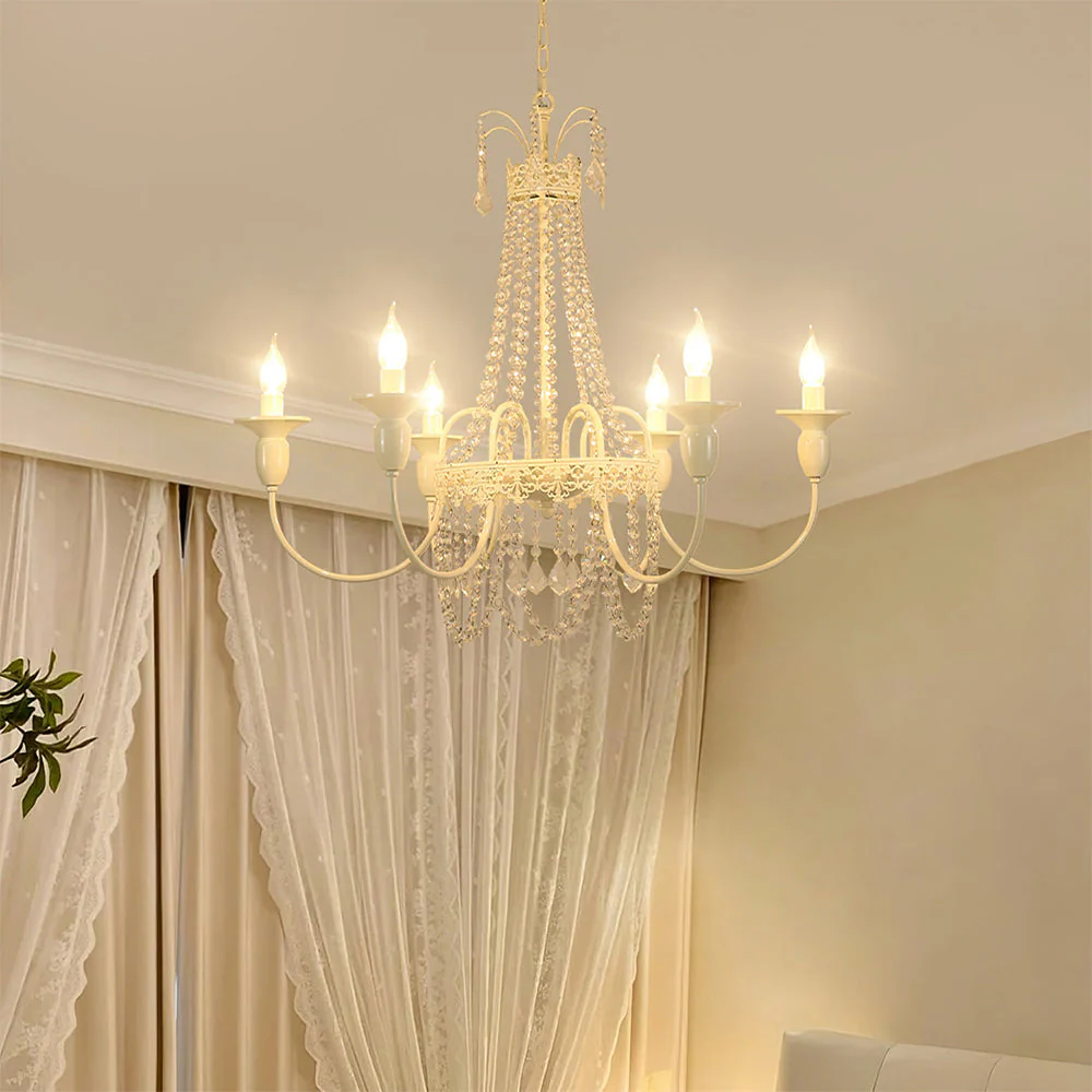 Vintage White Metal & Glass Luxury Chandelier Light - Image 10