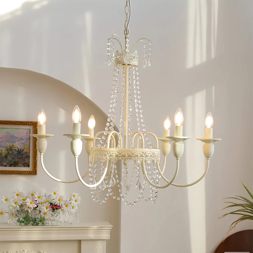Vintage White Metal & Glass Luxury Chandelier Light - Image 20