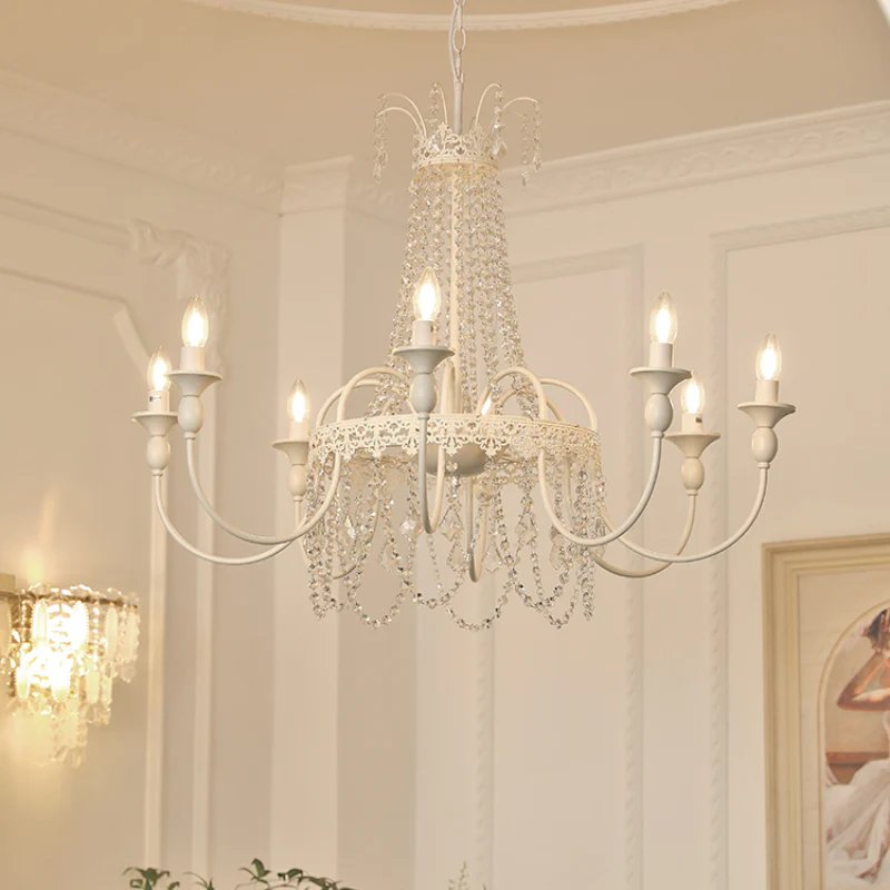 Vintage White Metal & Glass Luxury Chandelier Light - Image 21