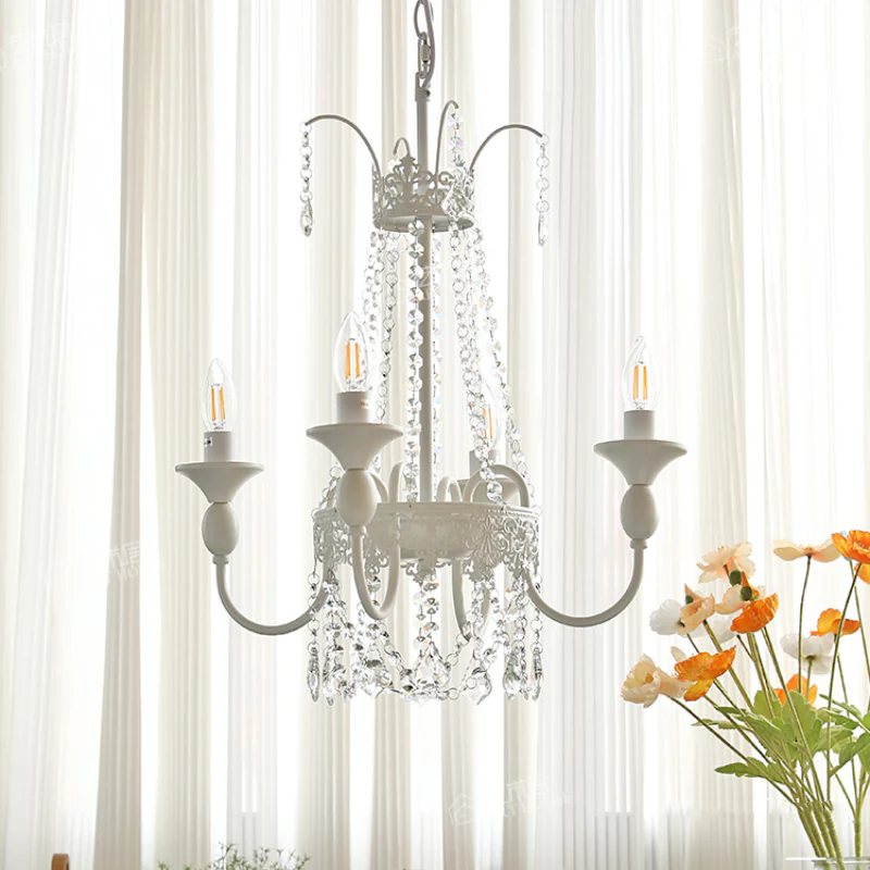 Vintage White Metal & Glass Luxury Chandelier Light - Image 3