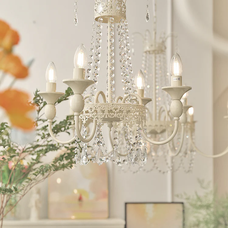 Vintage White Metal & Glass Luxury Chandelier Light - Image 4