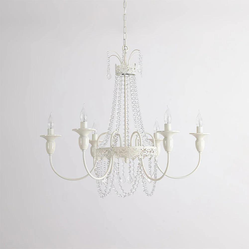 Vintage White Metal & Glass Luxury Chandelier Light - Image 6